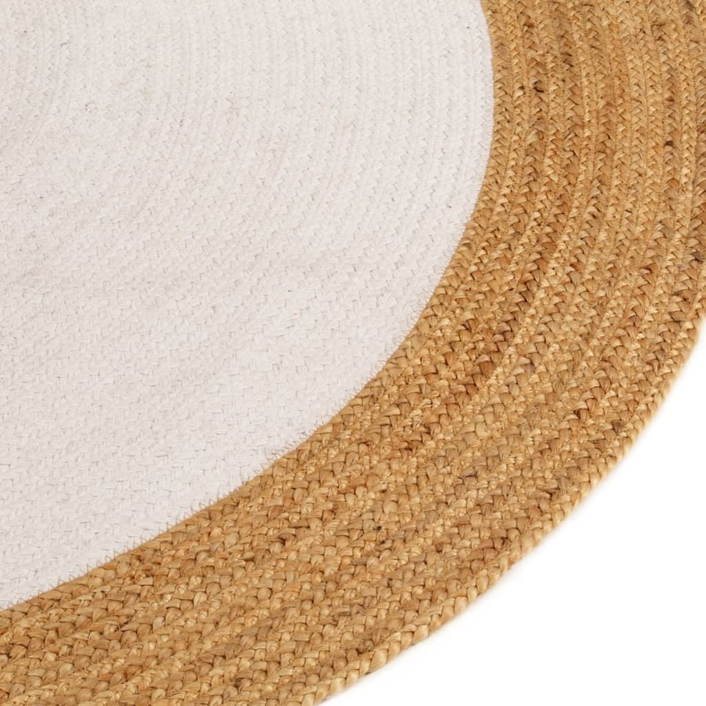 Tapis vidaxl rond tressé 90 cm jute et coton blanc et naturel