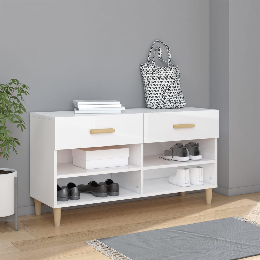 Armoire à chaussures Vidaxl 102x35x55 cm en bois de bois haut blanc