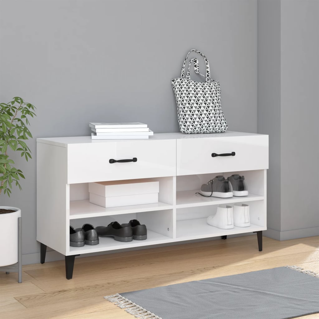 Armoire à chaussures Vidaxl 102x35x55 cm en bois de bois haut blanc