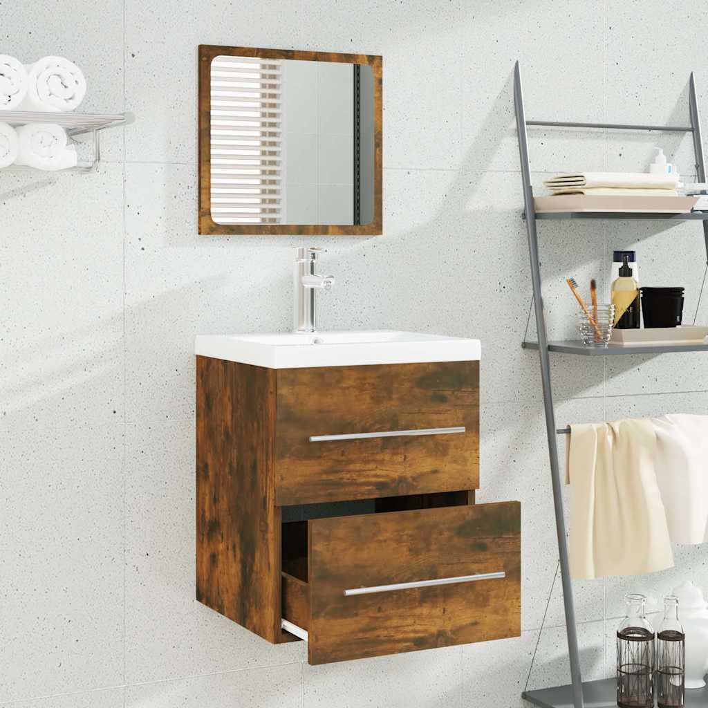 Vidaxl wastafelkast met ingebouwde wasbak bewerkt hout gerookt eiken