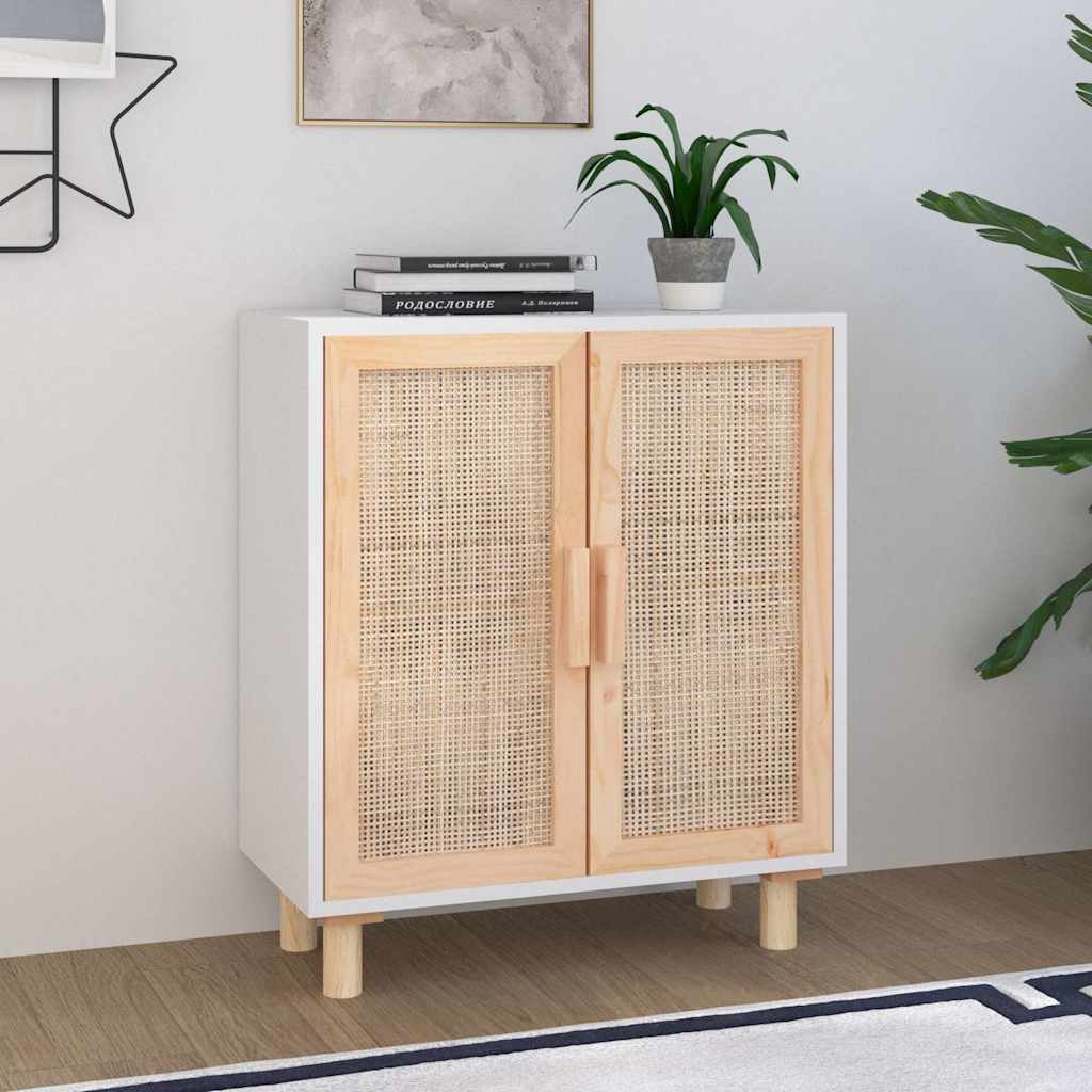 Vidaxl dressoir 60x30x70 cm massief grenenhout en rattan wit