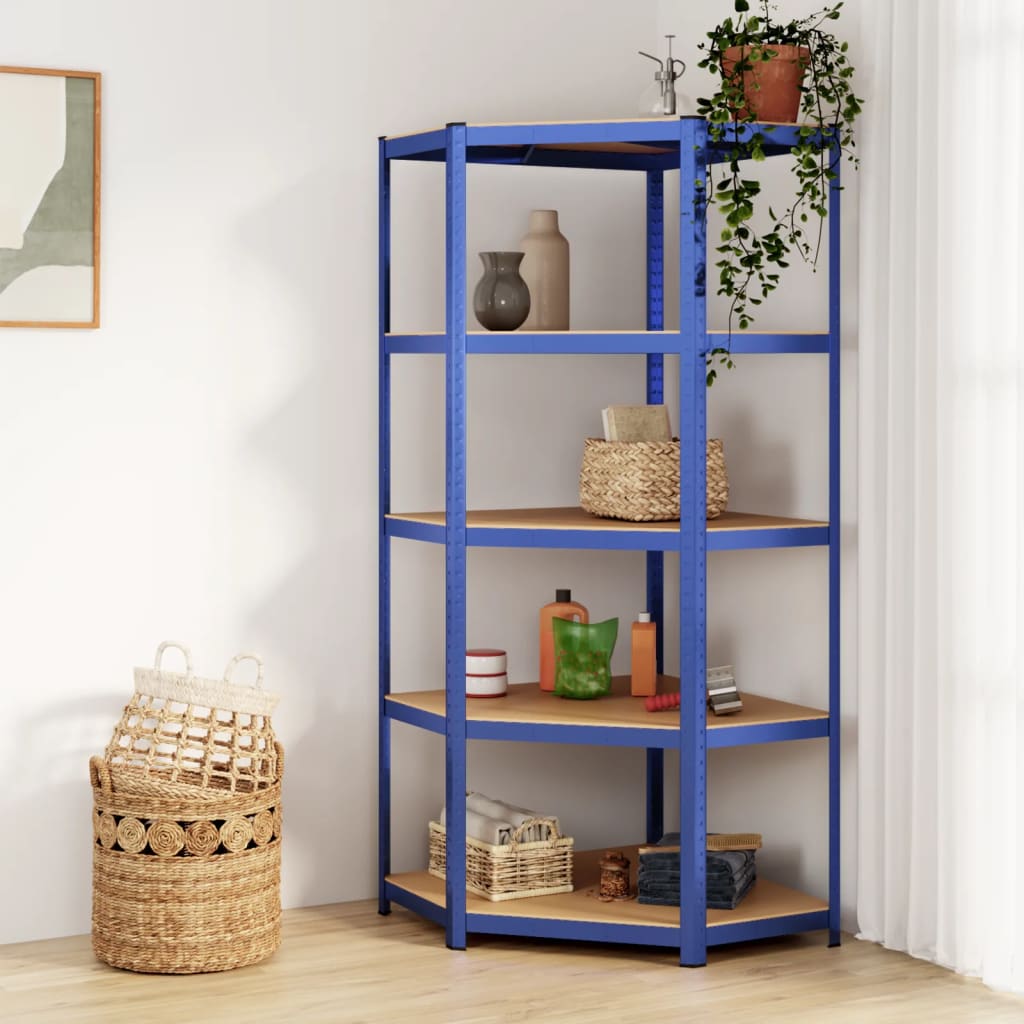 Vidaxl Hoekrek en acier de 5 couches et bleu en bois transformé