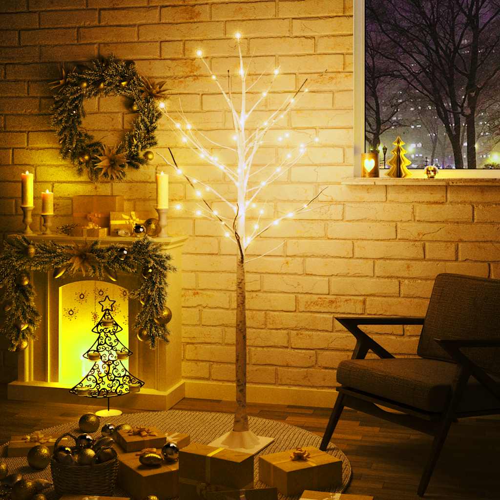 VidaXL bouleau LED 96 LED blanc chaud 180 cm blanc