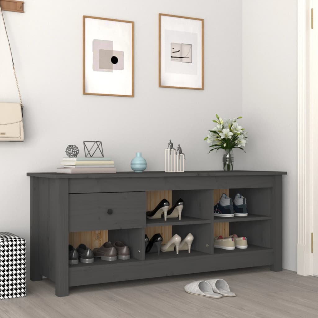 Armoire à chaussures Vidaxl 110x38x45,5 cm en pin massif gris