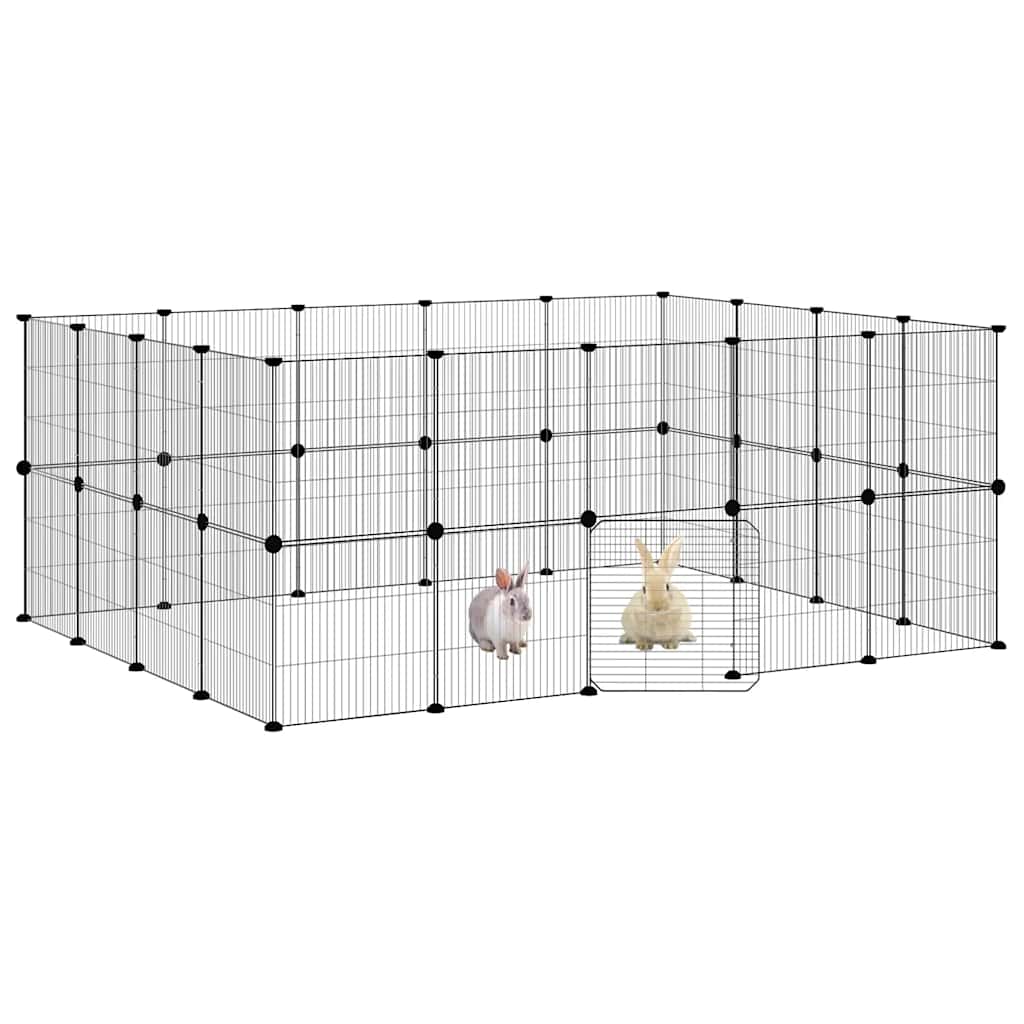 Vidaxl Petts Cage avec porte 36 panneaux 35x35 cm en acier noir