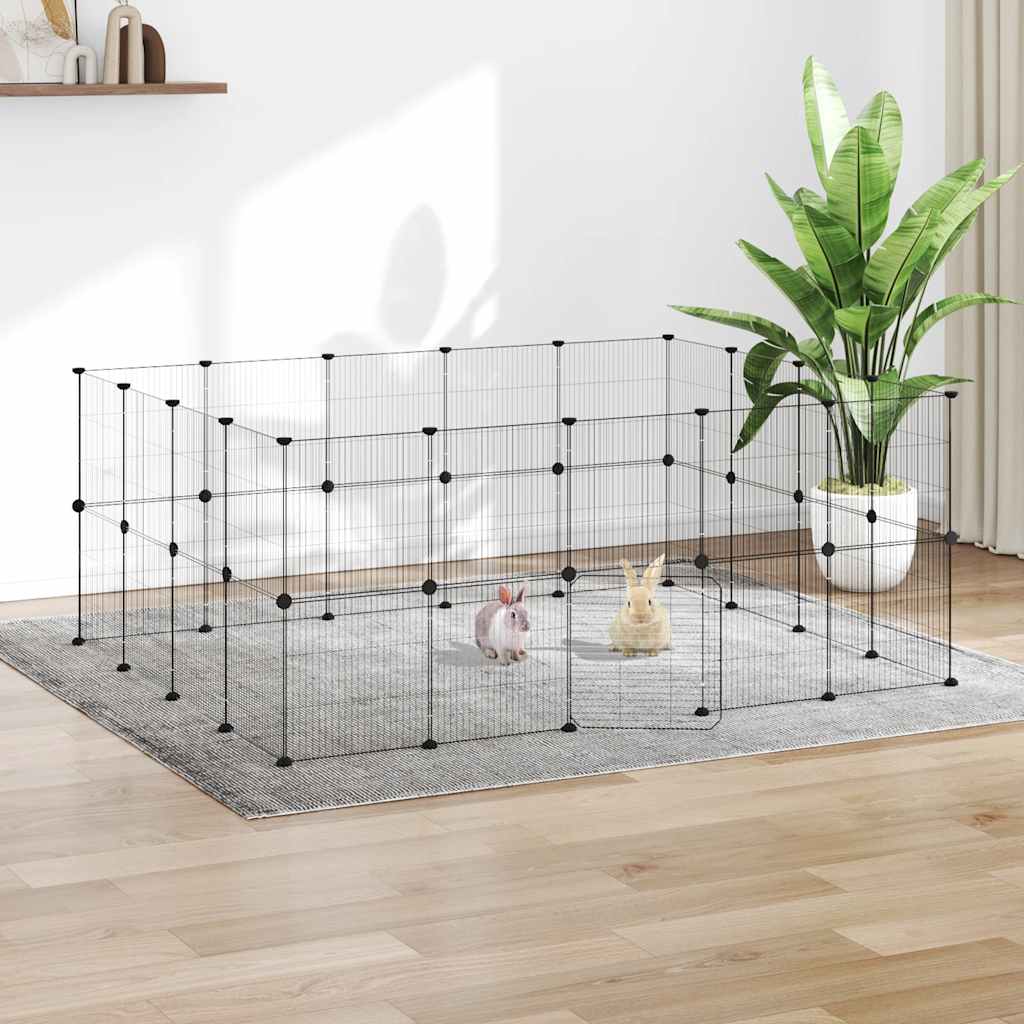 Vidaxl Petts Cage avec porte 36 panneaux 35x35 cm en acier noir