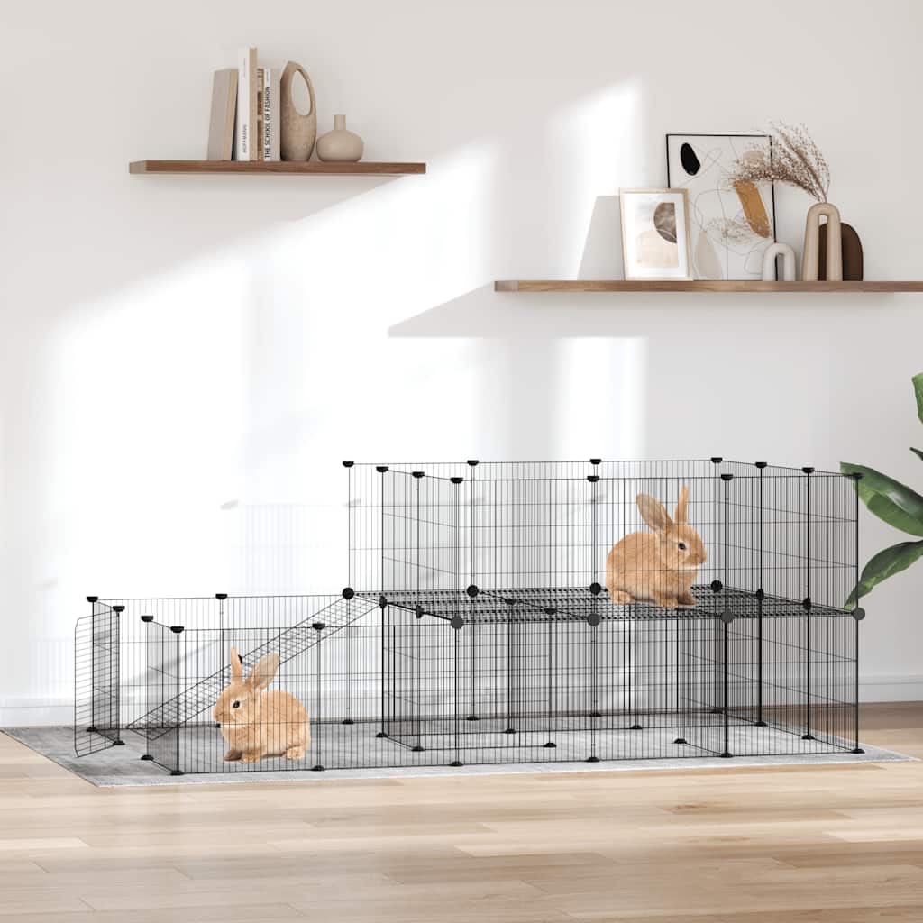 Vidaxl Petts Cage avec porte 44 panneaux 35x35 cm en acier noir