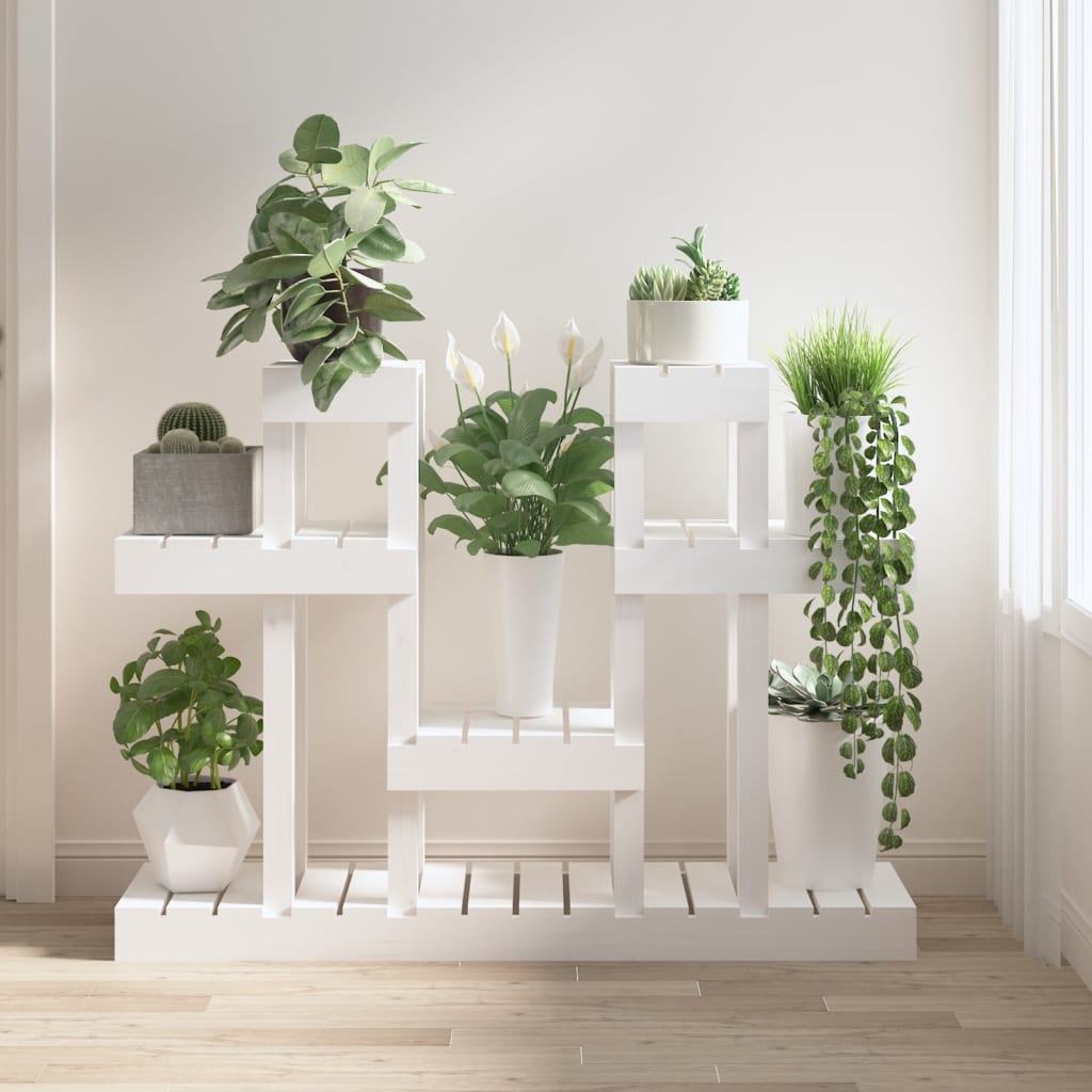 Vidaxl plantenstandaard wit 104,5x25x77,5 cm massief grenenhout