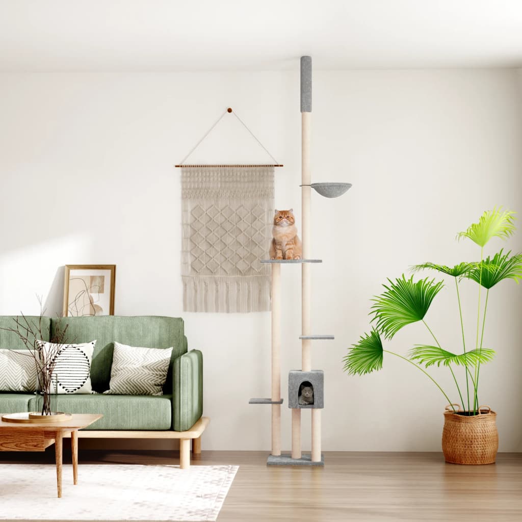 Vidaxxl meuble pour chat du sol au plafond 258,5-284,5 cm gris clair
