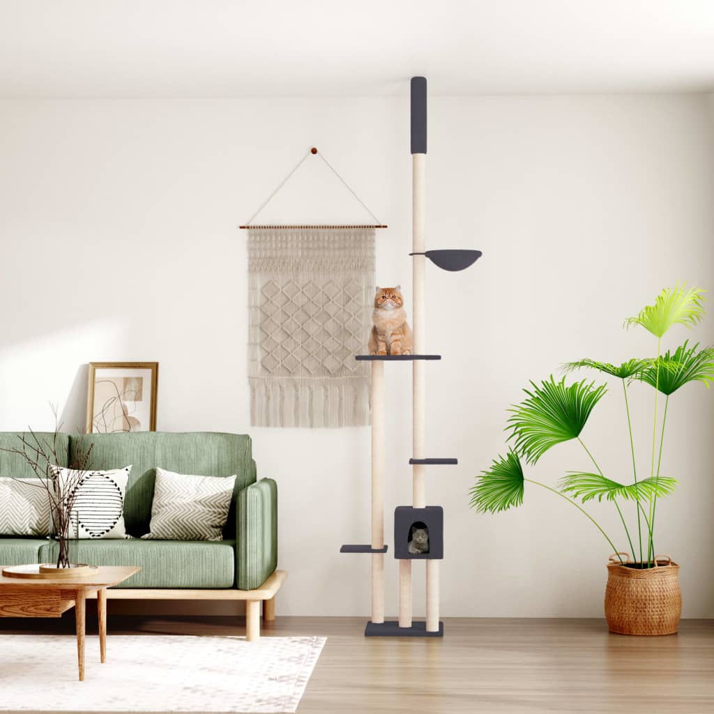 Vidaxxl meuble pour chat du sol au plafond 258,5-284,5 cm gris foncé