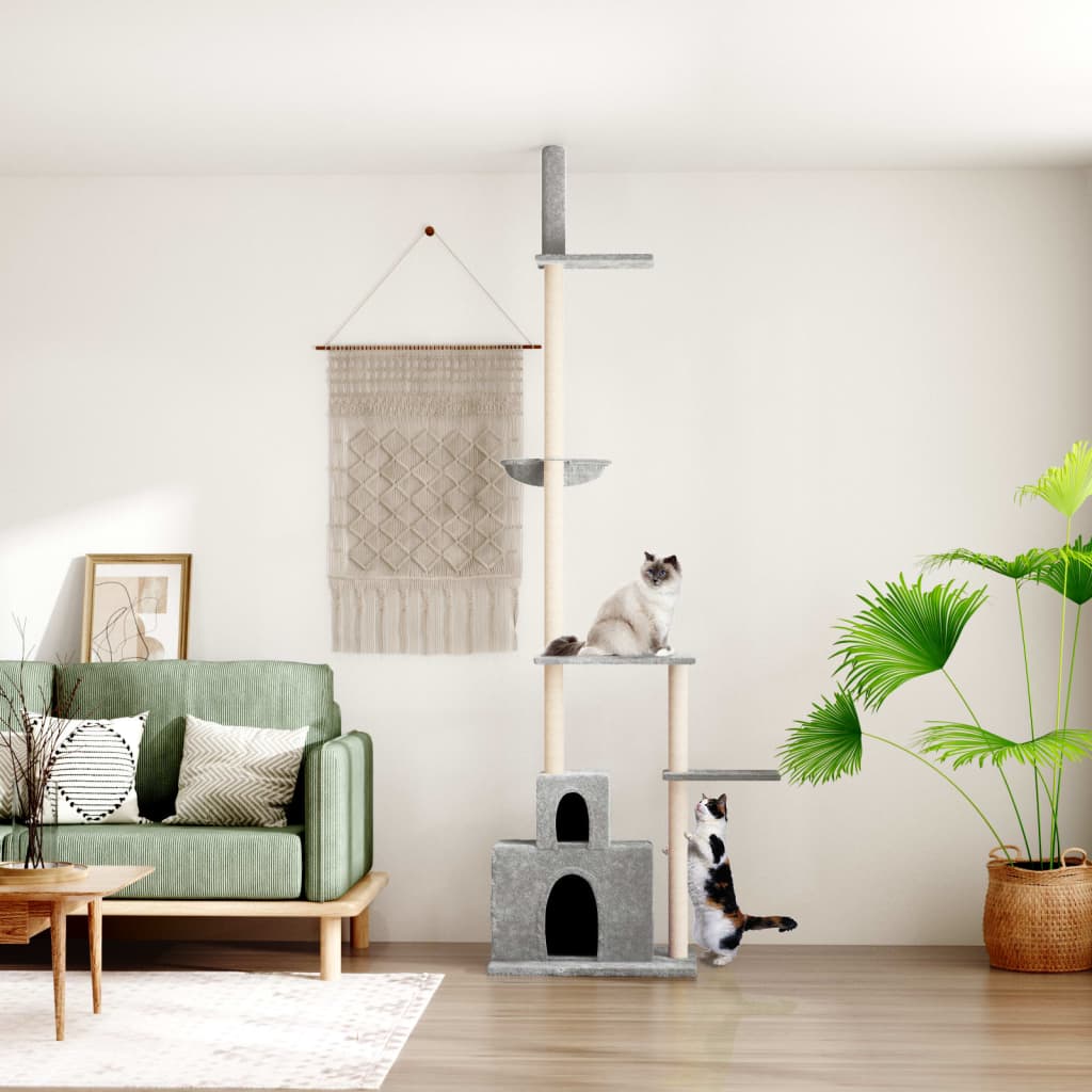 Vidaxxl meuble pour chat du sol au plafond 250,5-276,5 cm gris clair