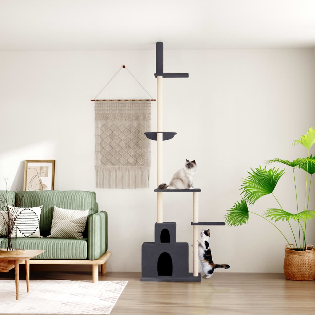 Vidaxxl meuble pour chat du sol au plafond 250,5-276,5 cm gris foncé