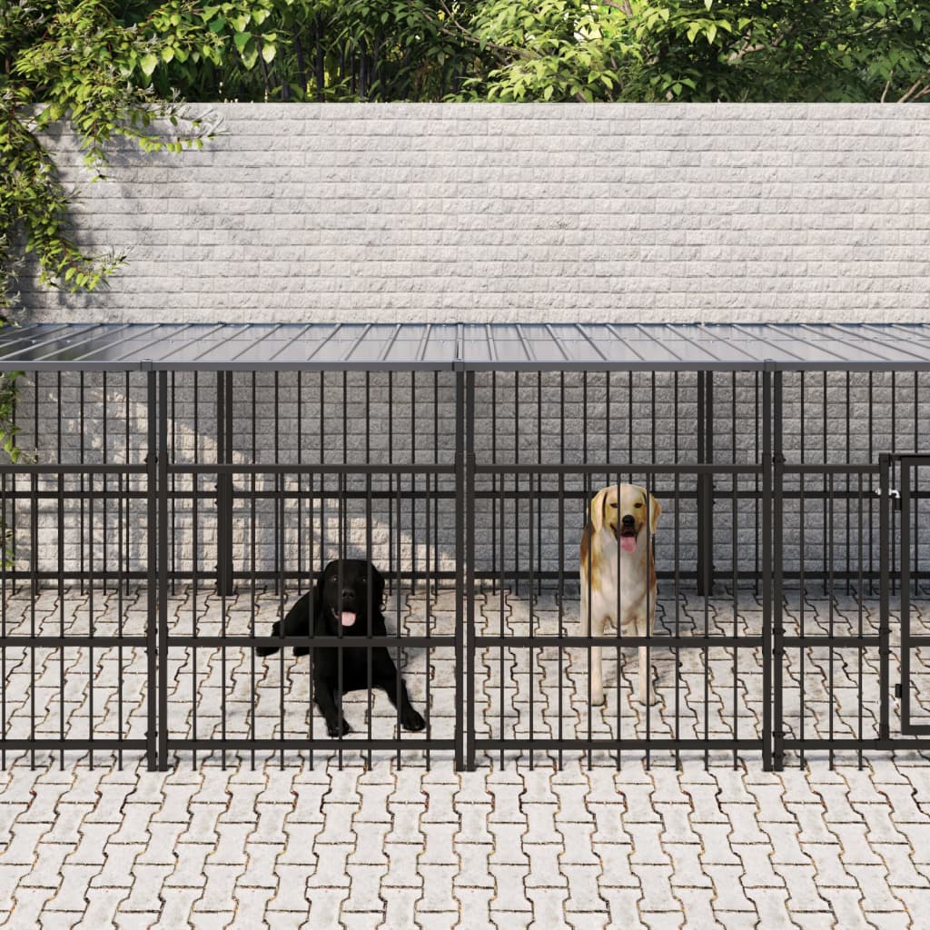 Vidaxl Chien Kennel avec toit 7,51 m² en acier