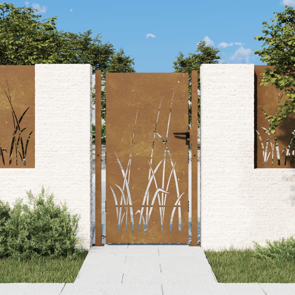 Vidaxxl portail 105x205 cm design herbe acier corten