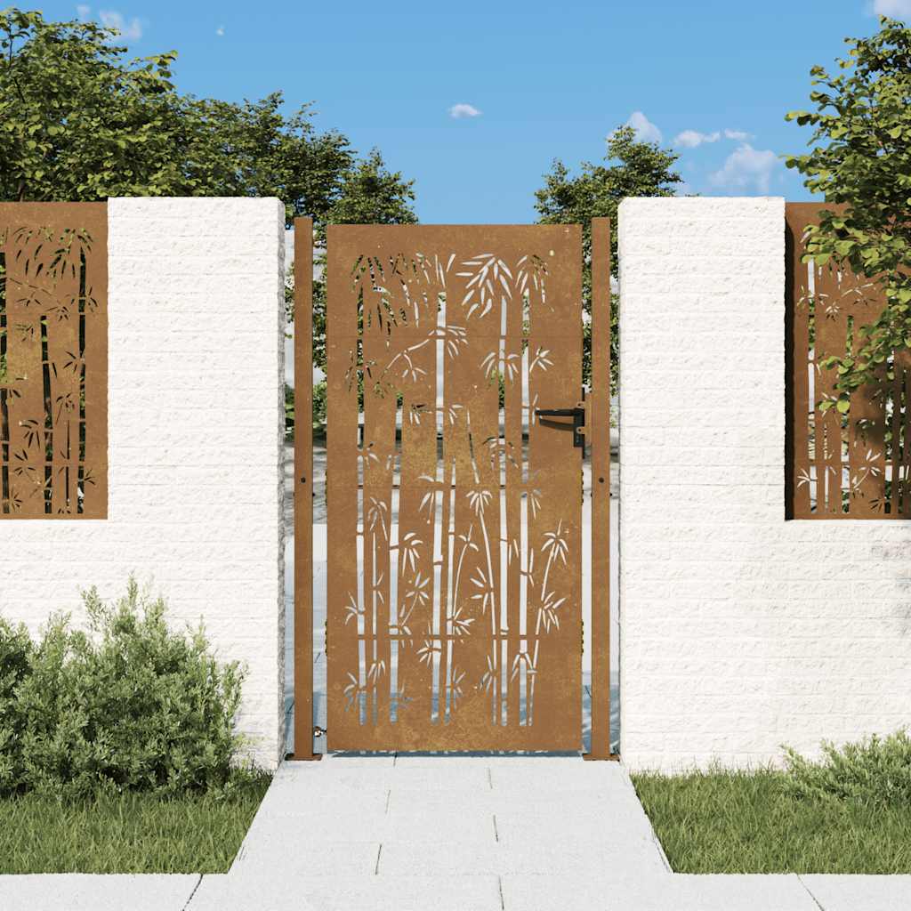 Vidaxxl portail 105x205 cm bambou design acier corten