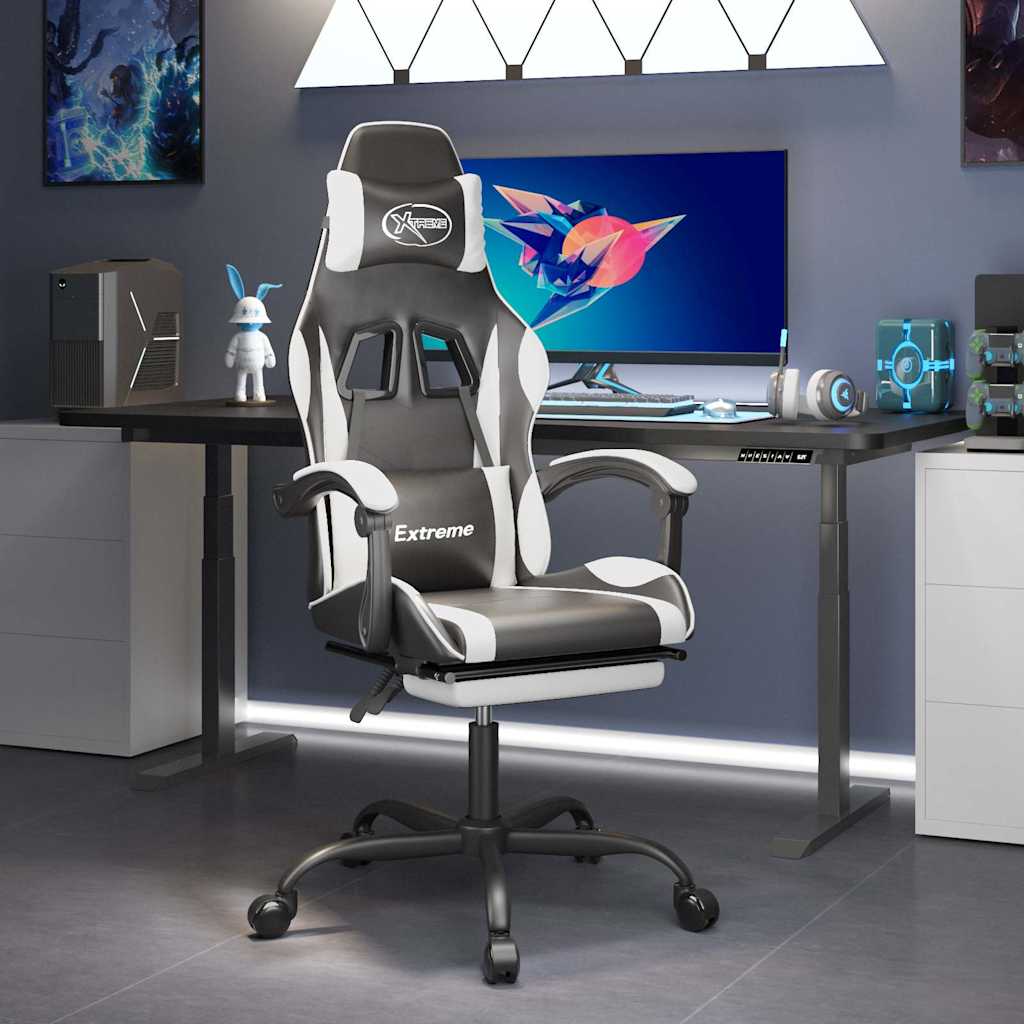Vidaxl gamestoel met voetensteun kunstleer zwart en wit