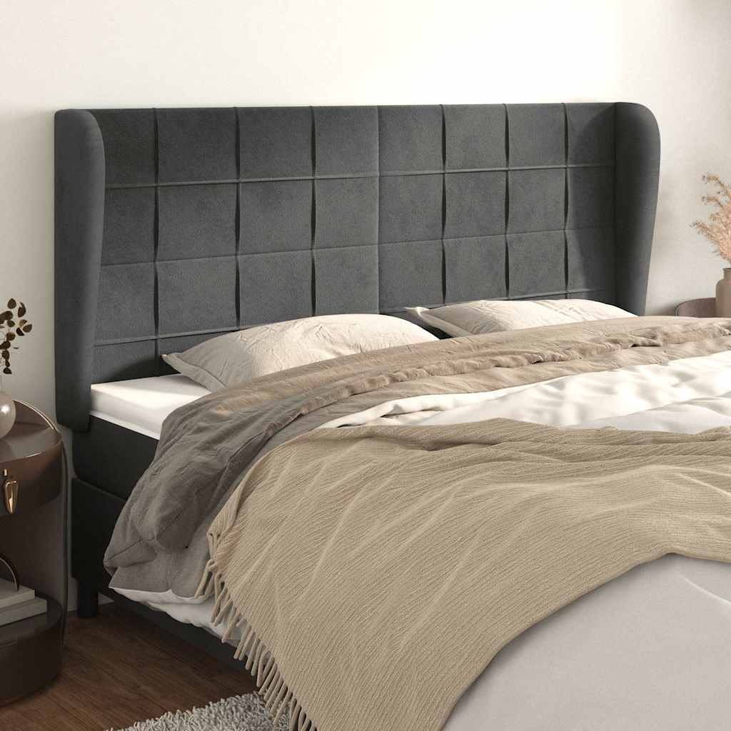 Vidaxl hoofdbord met randen 163x23x118 128 cm fluweel donkergrijs