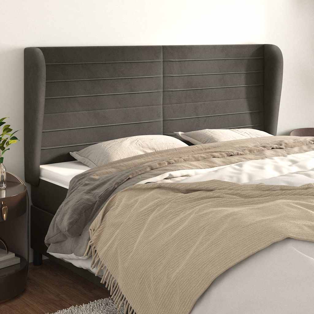 Vidaxl hoofdbord met randen 163x23x118 128 cm fluweel donkergrijs
