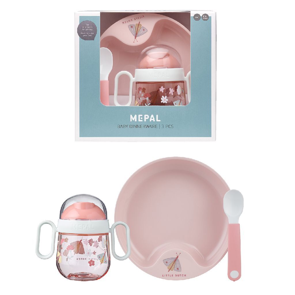 Mepal vaisselle petites fleurs hollandaises et papillons 3 pièces rose