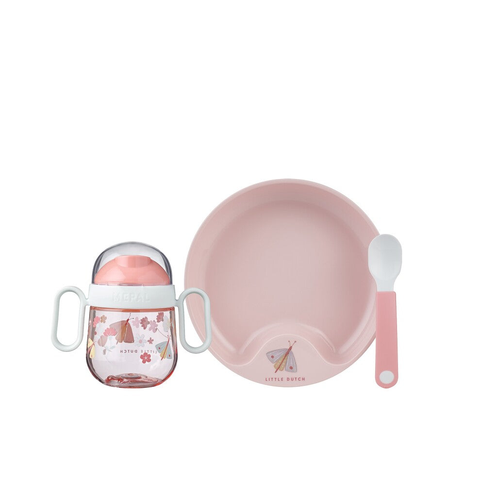 Mepal vaisselle petites fleurs hollandaises et papillons 3 pièces rose