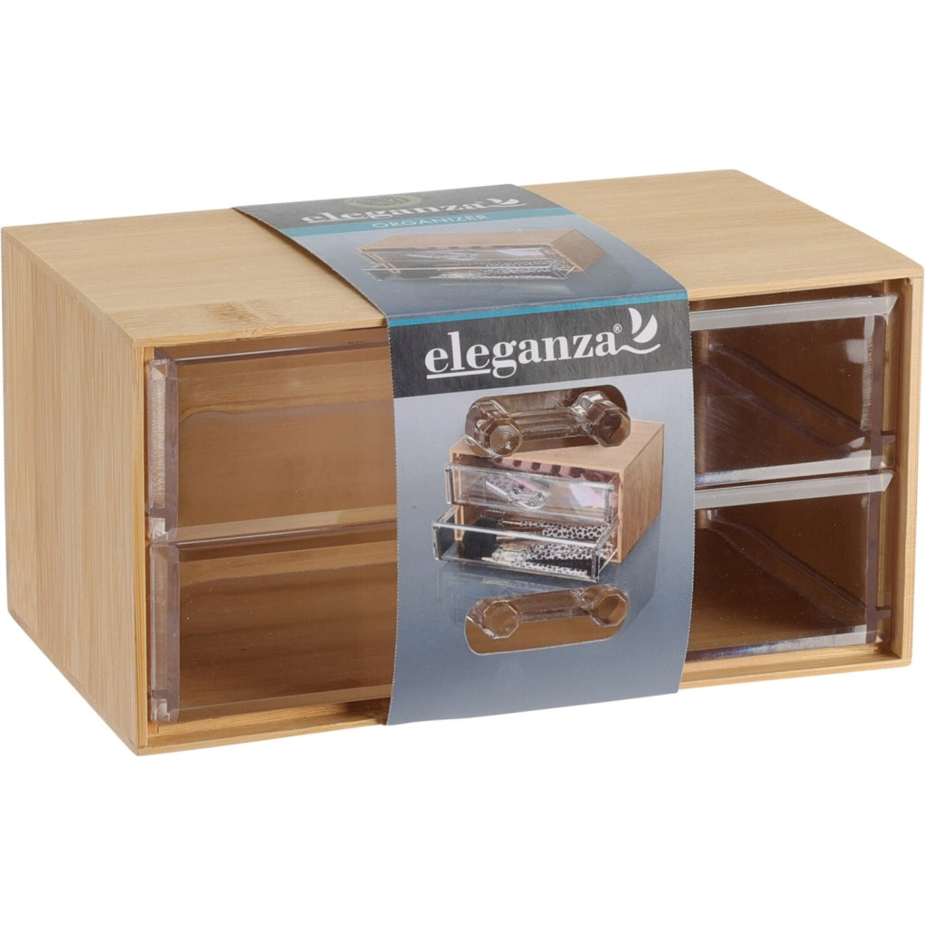 Organisateur Eleganza en bambou avec 2 tiroirs 18,5x11,5x9,3 cm