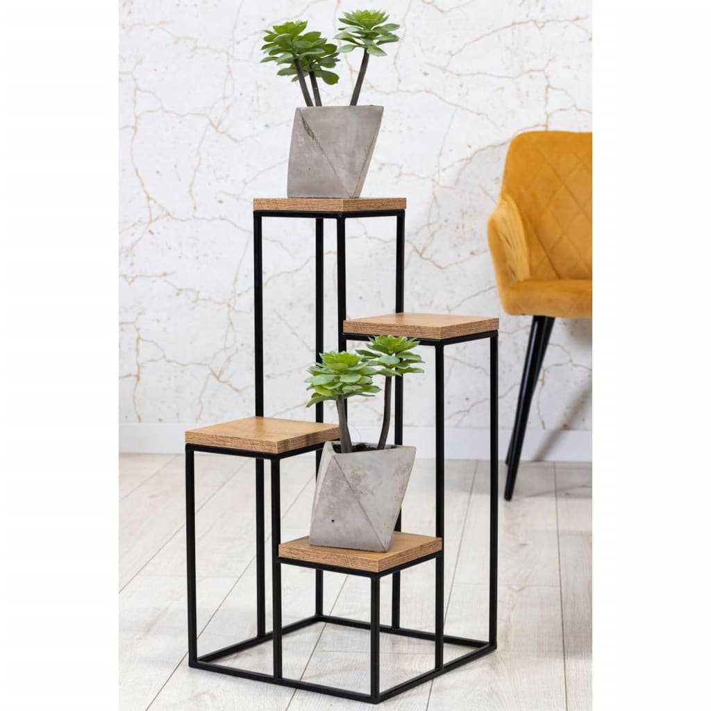 Home Styling Home Styling Support pour plantes avec 4 étagères naturel et noir