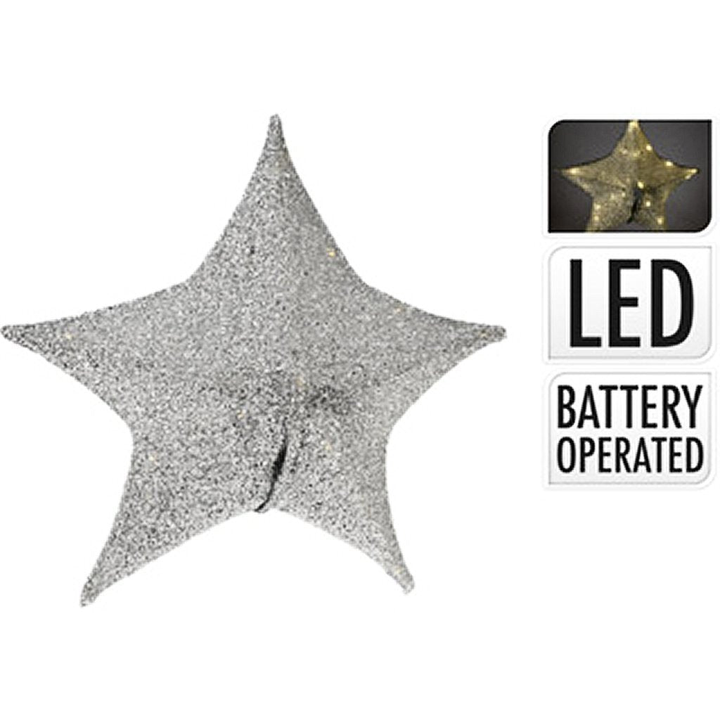 Poinsettia No Brand en tissu avec 30 LED, 50 cm, couleur argent