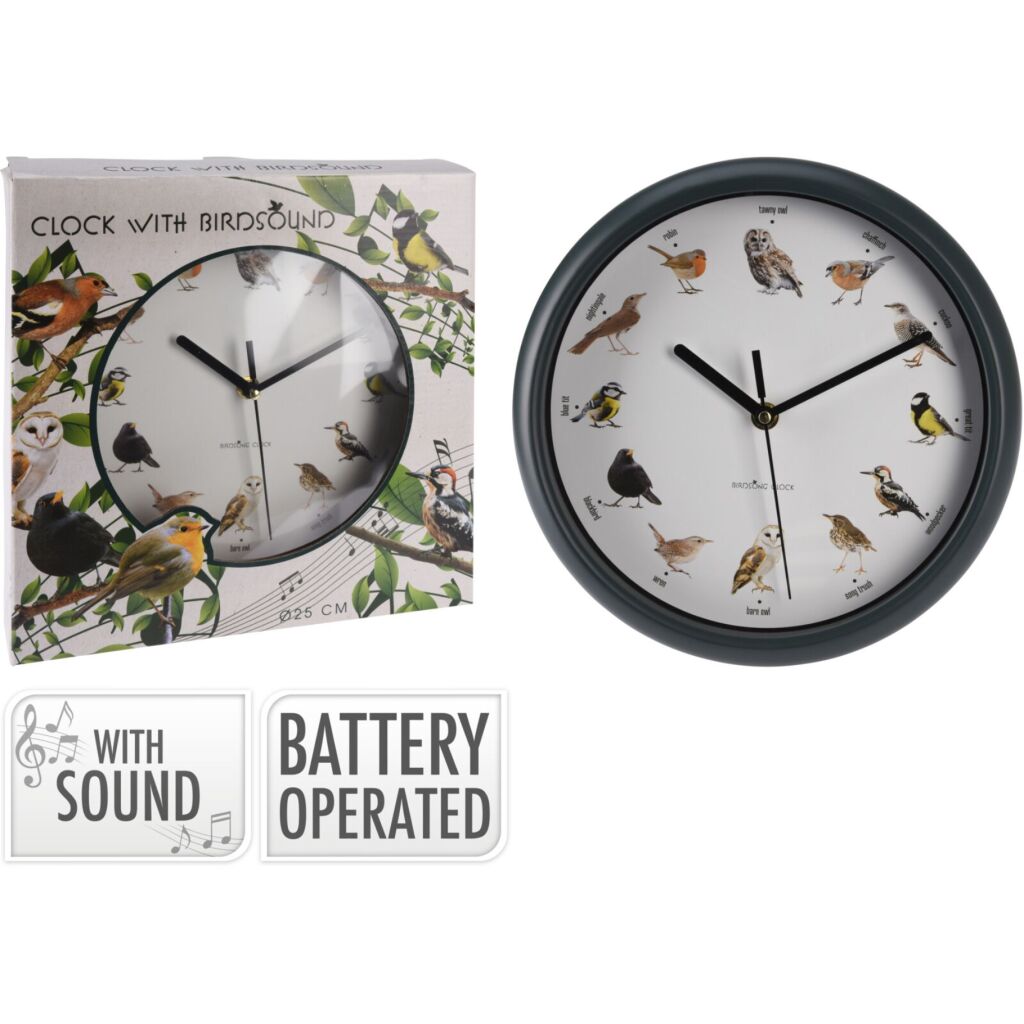 H S Collection H S Collection Horloge murale avec bruits d'oiseaux 25 cm