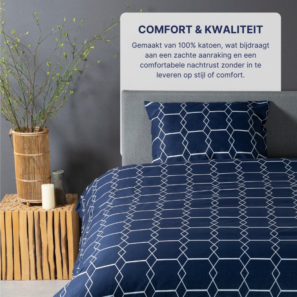 Housse de couette simple en coton Ten cate 140x200 220 cm graphique bleu foncé