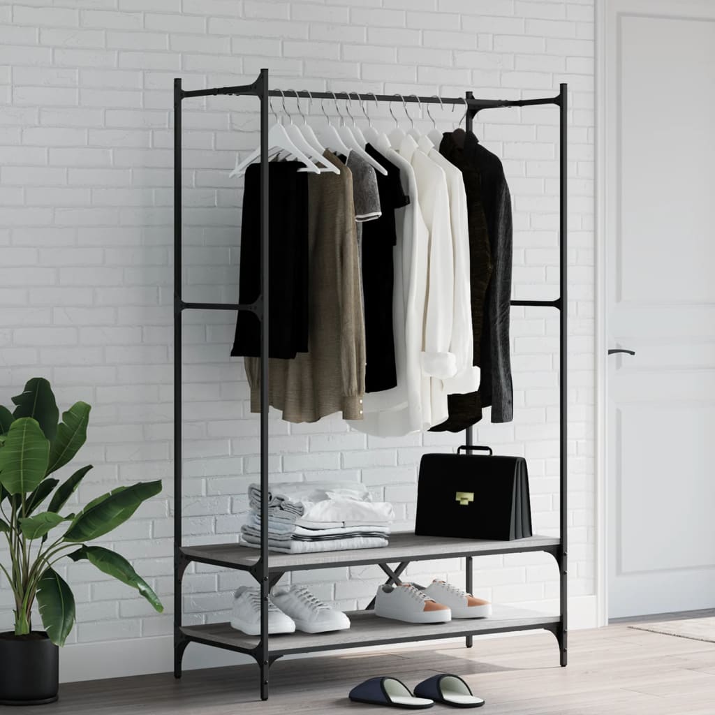 Vidaxl portant à vêtements avec étagères, bois fini, chêne Sonoma gris