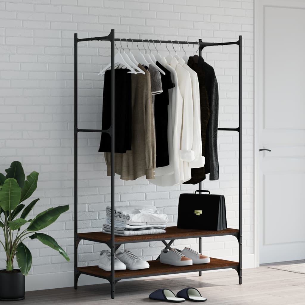 Rack de vêtements vidaxl avec étagères transformées en bois brun chêne couleur