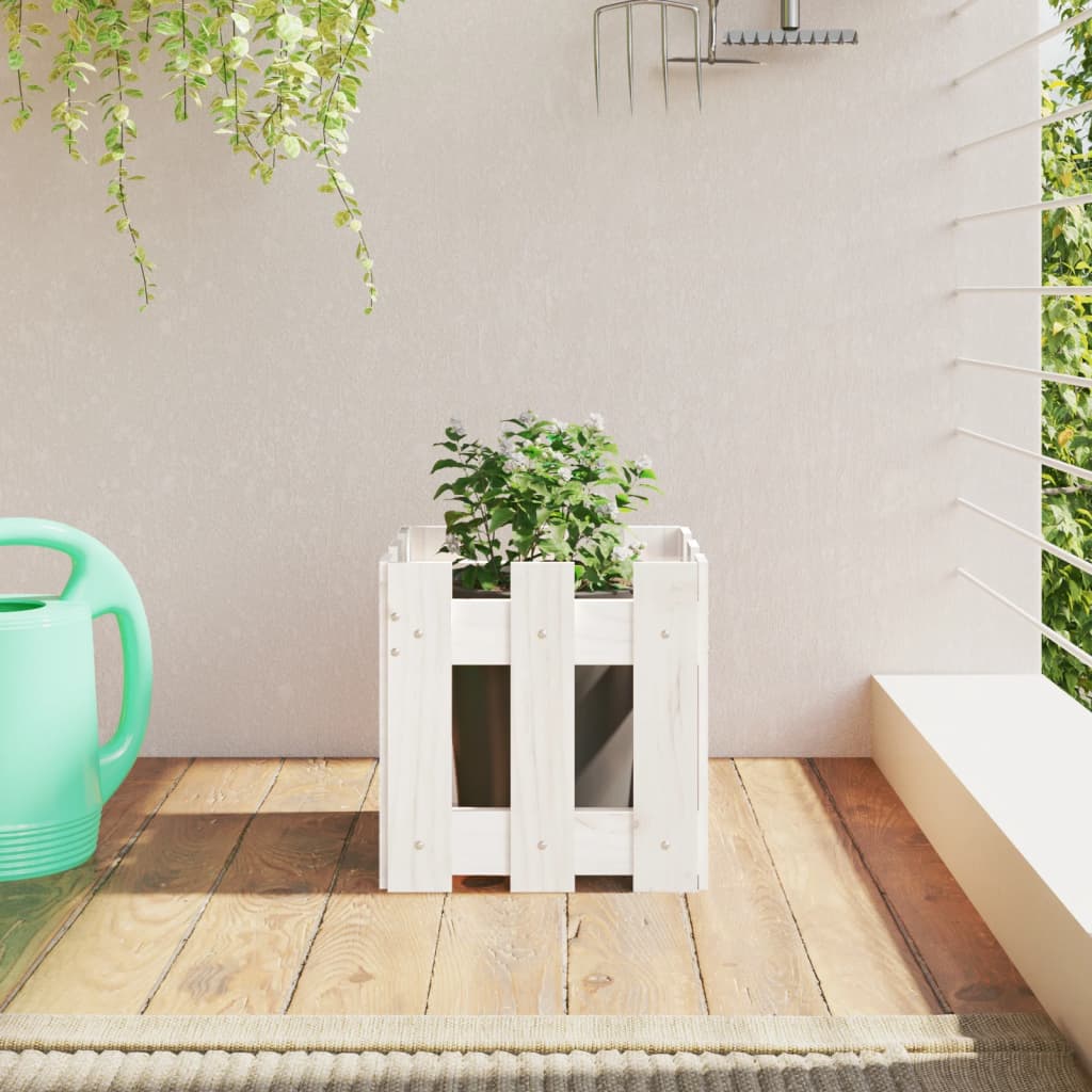 Vidaxx jardinière avec clôture design 30x30x30 cm bois de pin massif blanc