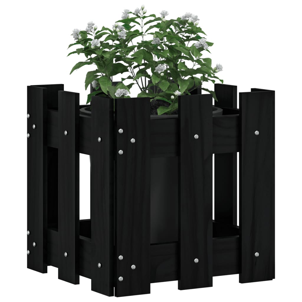 VidaXL Jardinière avec clôture design 30x30x30 cm bois de pin massif noir