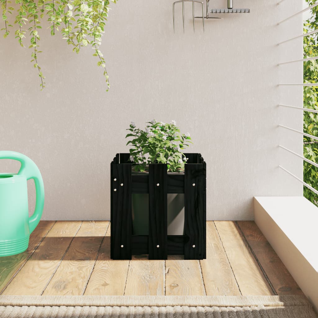 VidaXL Jardinière avec clôture design 30x30x30 cm bois de pin massif noir