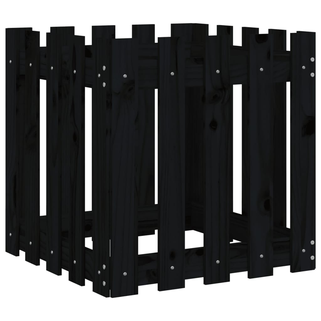 VidaXL Jardinière avec clôture design 50x50x50 cm bois de pin massif noir