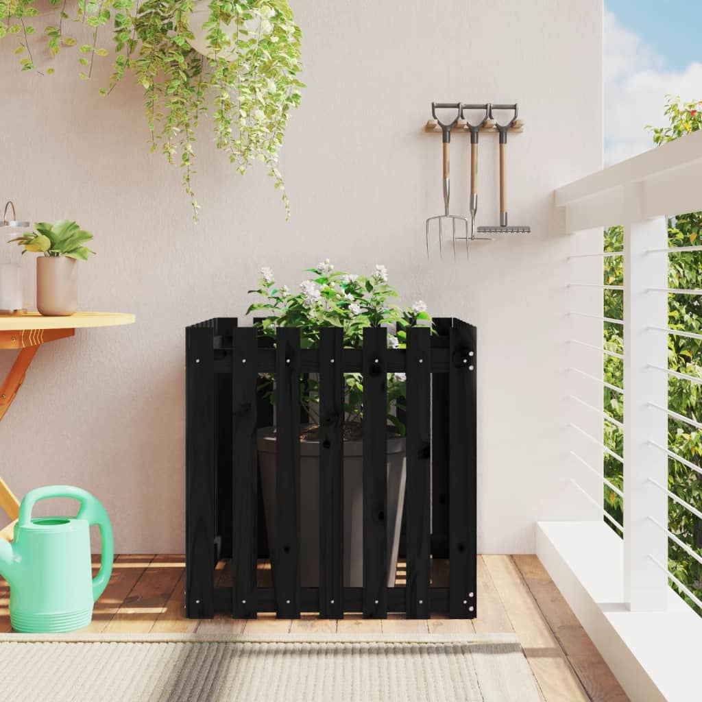 Vidaxx jardinière avec clôture design 70x70x70 cm bois de pin massif noir