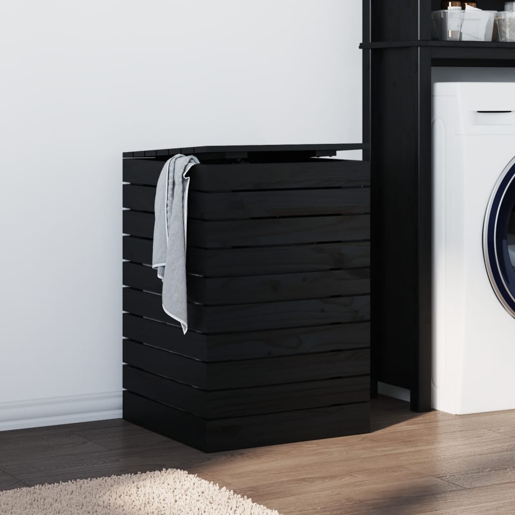 VidaXL Panier à linge 44x44x66 cm bois de pin massif noir