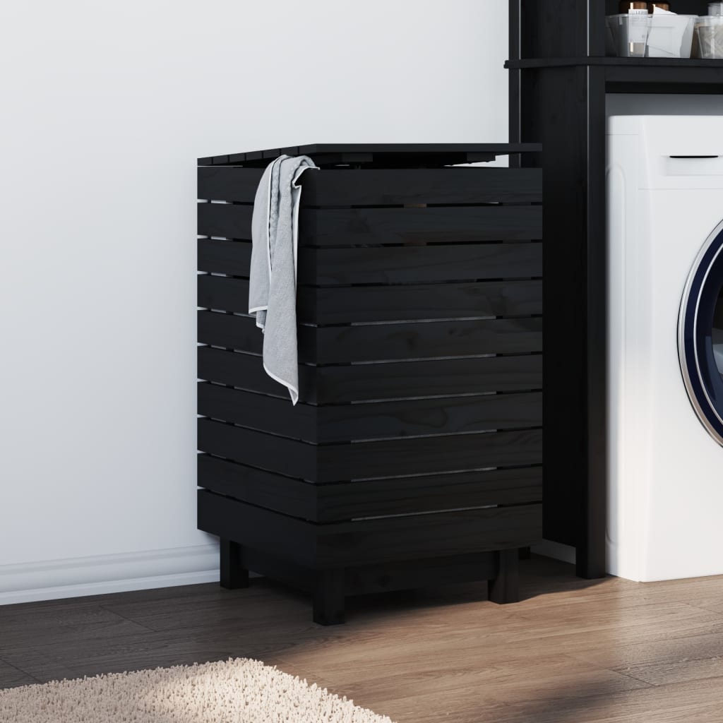 VidaXL Panier à linge 44x44x76 cm bois de pin massif noir