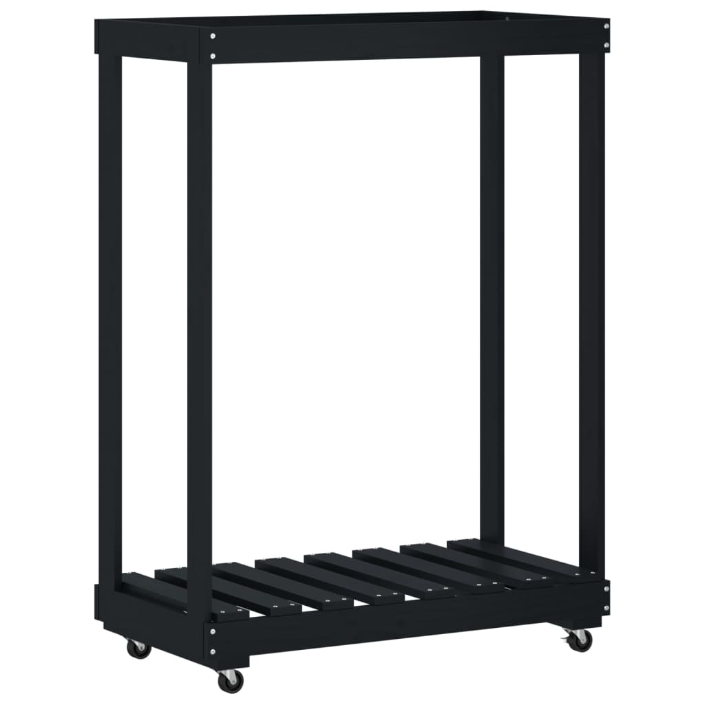 Vidaxx porte-bûches avec roulettes 76,5x40x108 cm bois de pin noir