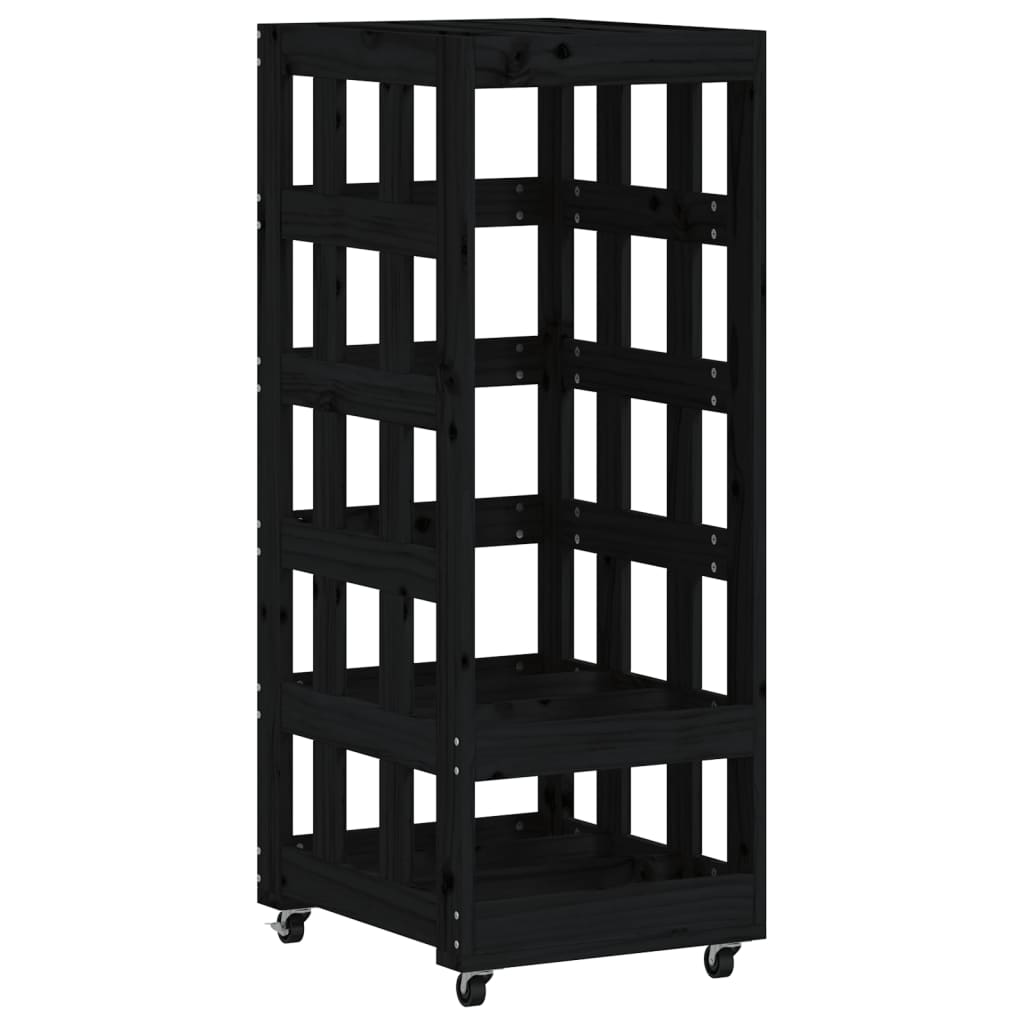 Vidaxx porte-bûches à roulettes 40x49x110 cm bois de pin massif noir