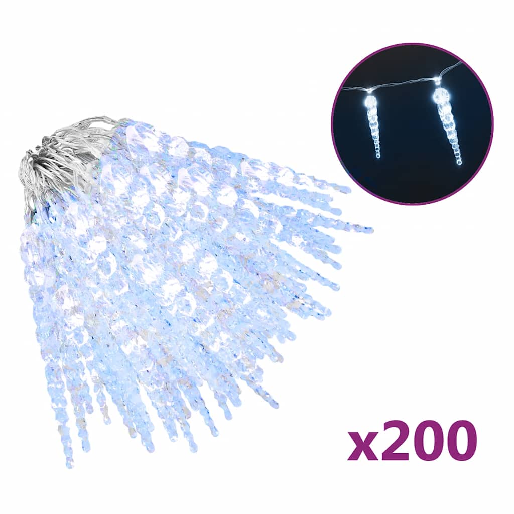 VidaXL Lumières de Noël Glaçons 200 LED Blanc Froid 20 m Acrylique PVC