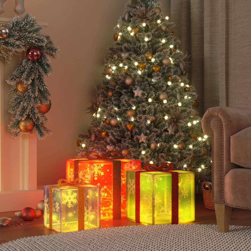 VidaXL coffret cadeau figurines de Noël 3 pièces éclairées 64 LED blanc chaud