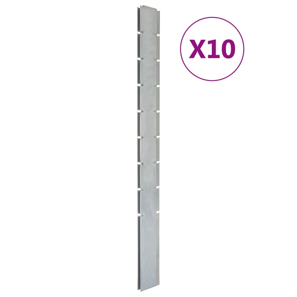 VidaXL Poteaux de clôture 10 pcs 220 cm acier galvanisé couleur argent