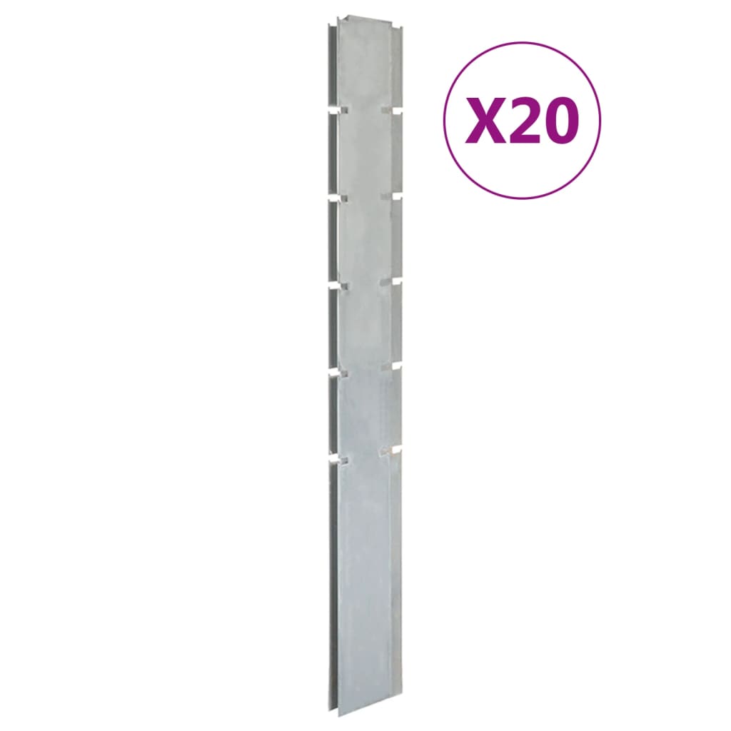 VidaXL Poteaux de clôture 20 pcs 160 cm acier galvanisé couleur argent