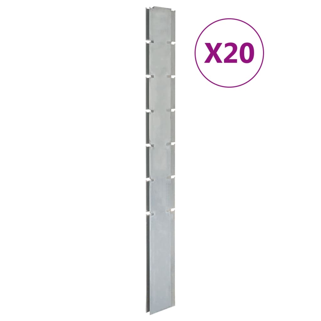 VidaXL Poteaux de clôture 20 pcs 180 cm acier galvanisé couleur argent
