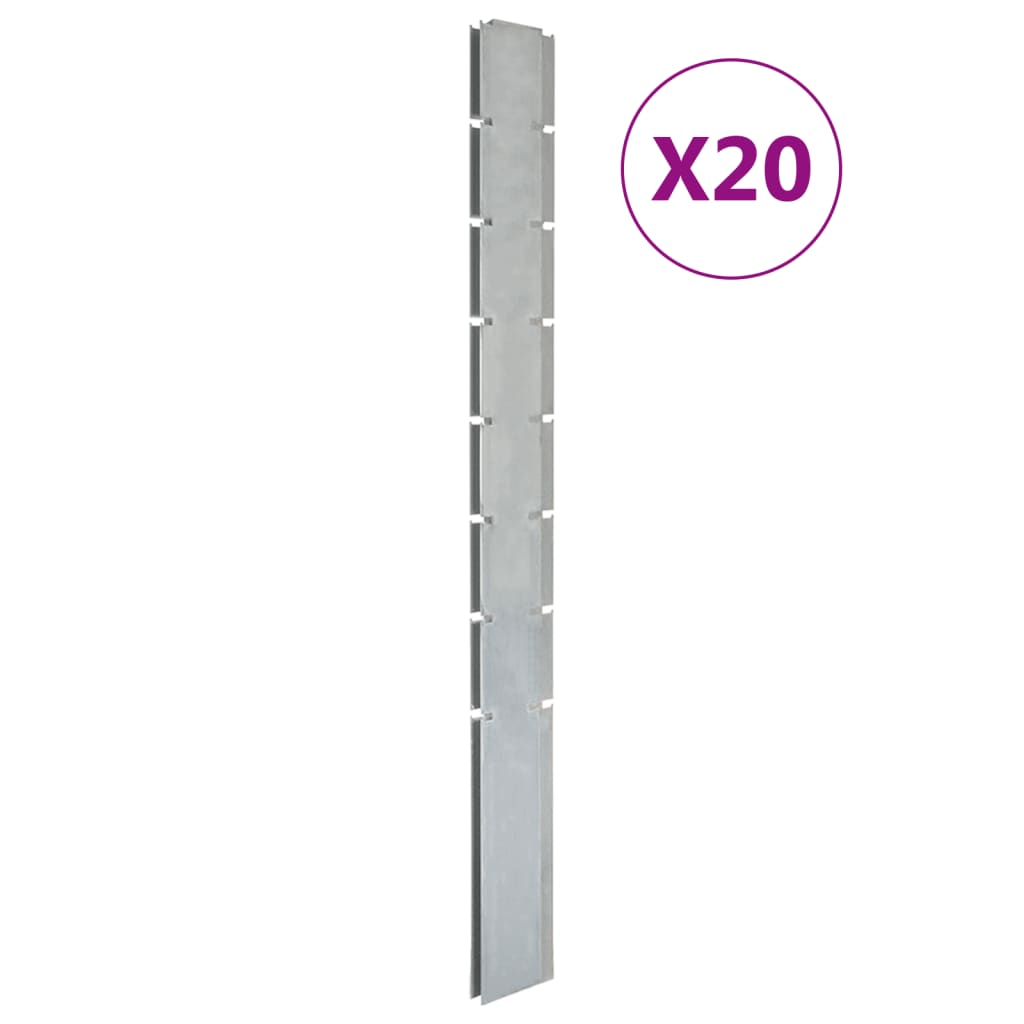 VidaXL Poteaux de clôture 20 pcs 200 cm acier galvanisé couleur argent