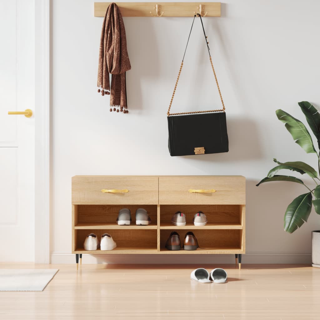 VidaXL banc à chaussures 102x35x55 cm bois d'ingénierie couleur chêne sonoma