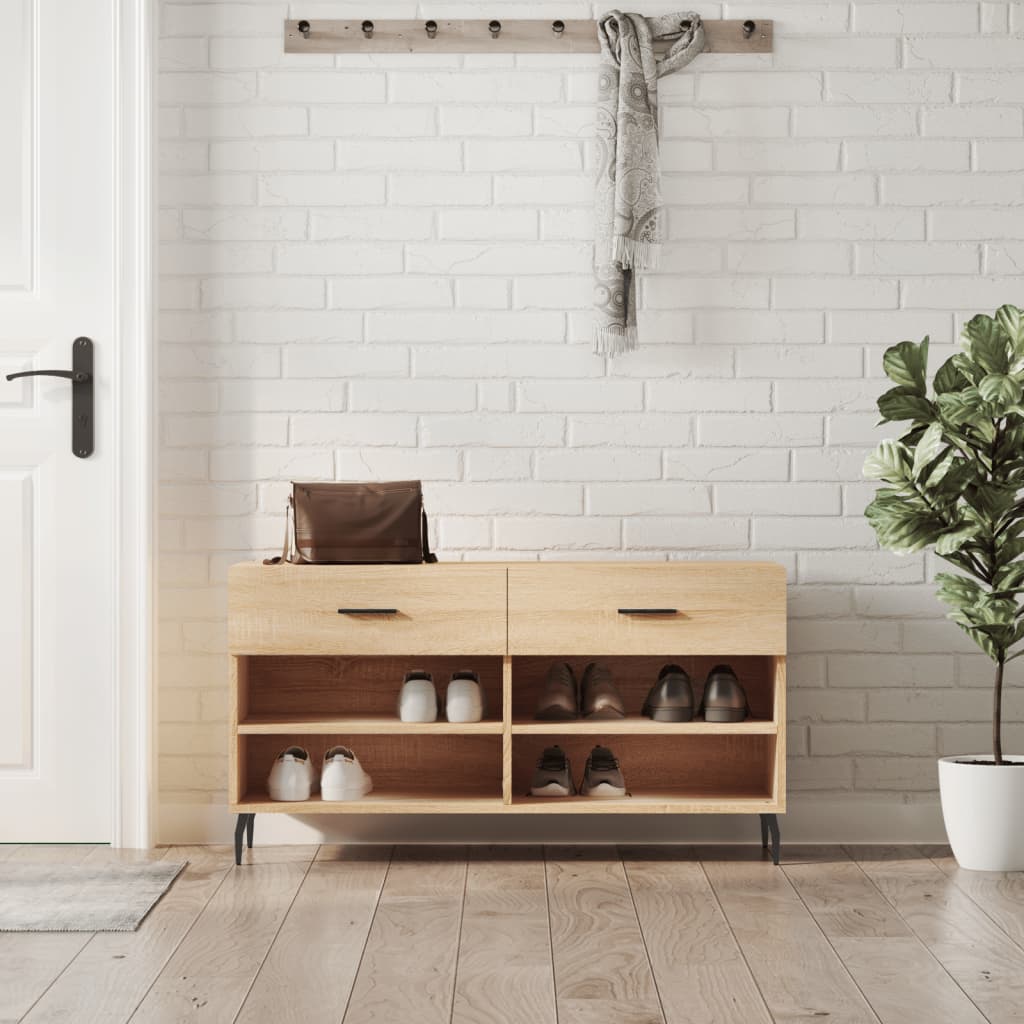 Canapé de chaussure vidaxl 102x35x55 cm en bois de bois de bois de chêne sonoma coloré