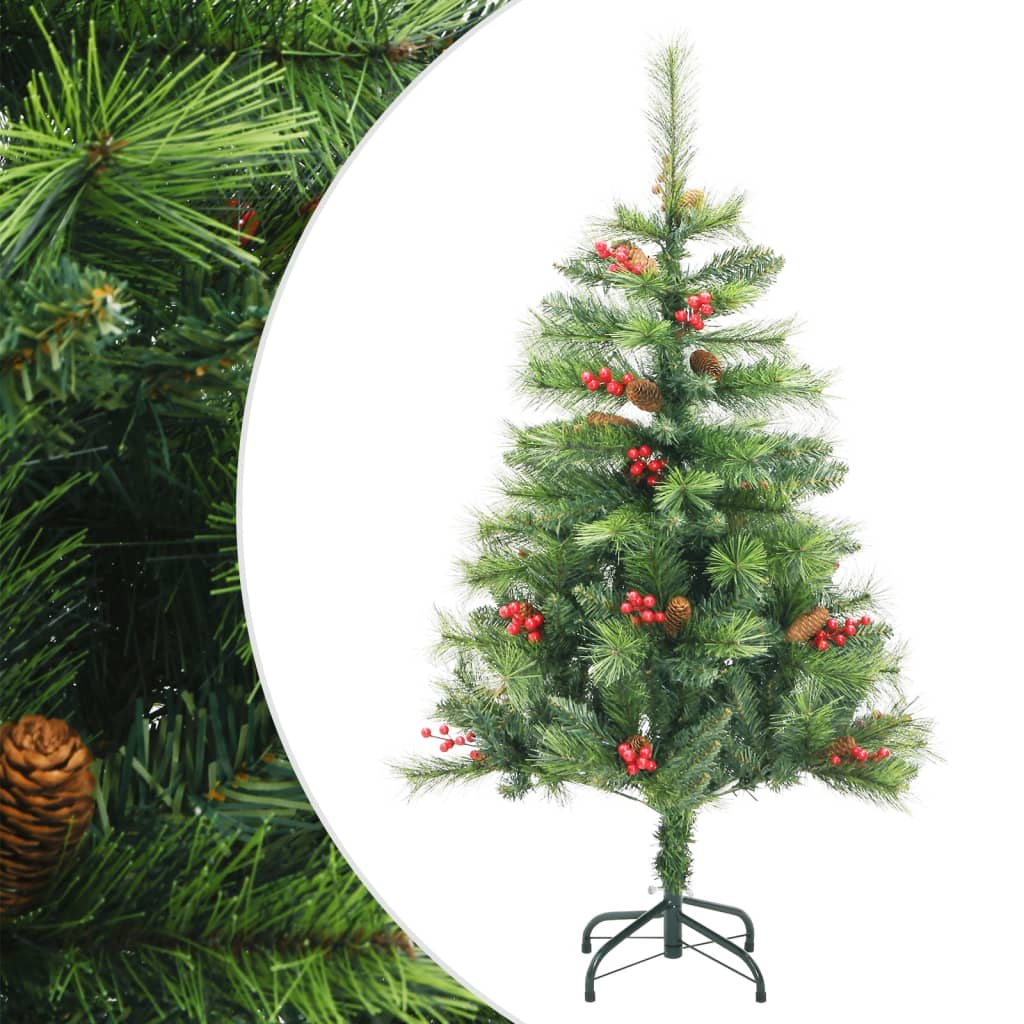 Vidaxl sapin de Noël artificiel avec charnières pommes de pin et baies 150 cm