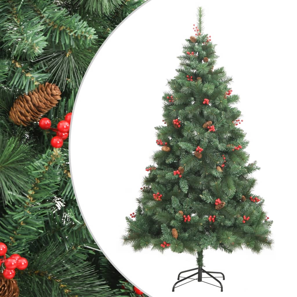 Vidaxl sapin de Noël artificiel avec charnières pommes de pin et baies 210 cm